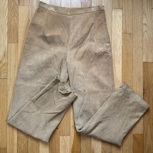 Terry Lewis Classic Luxuries Women's Tan Straight-Leg Suede Leather Pants